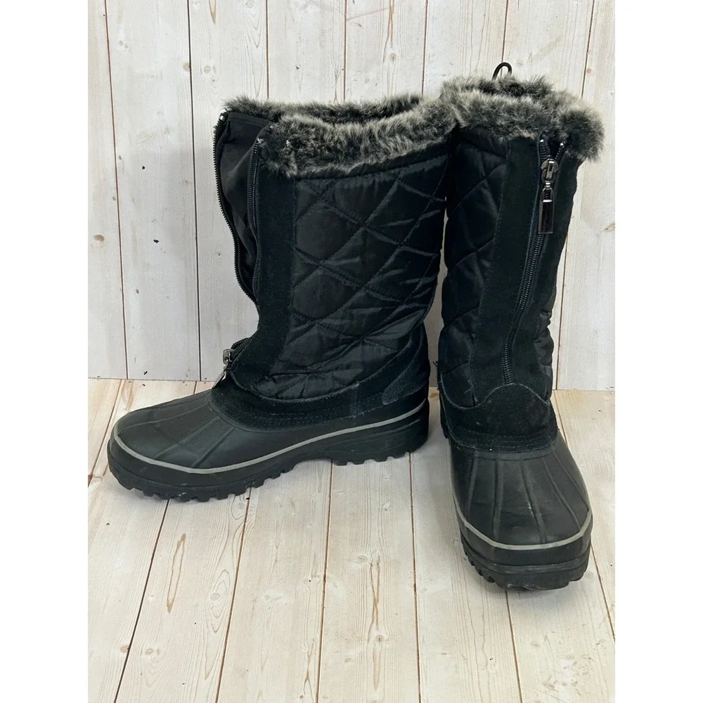Khombu Women's Black Quilted Faux Fur Lined Zippered Winter Snow Boots Size‎ 6M